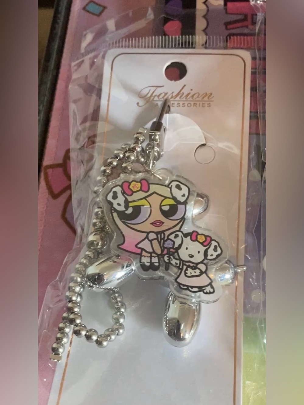 NWT Cute Character Girl & Puppy Silver Keychain 🩷🖤